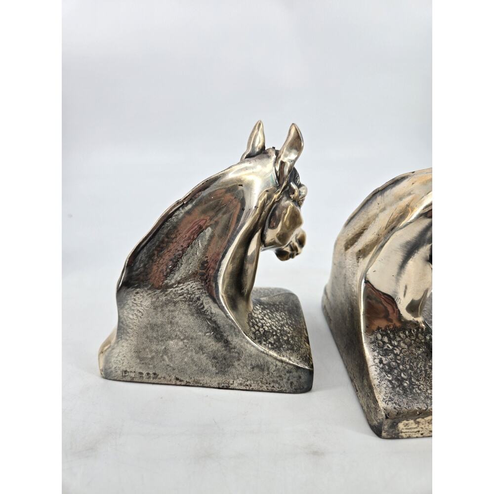 Vintage 1950s Equestrian Horse Head Pair Cast Metal Philadelphia Mfg Co Bookends - Picture 13 of 15